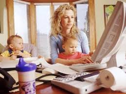 Work from home; mother and children