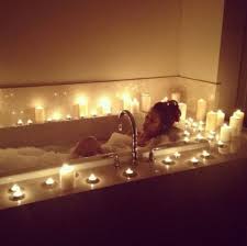 taking a bath with wine and candles